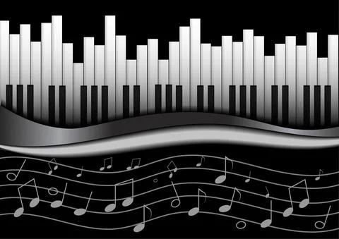 Vector : Piano and music notes symbol with reflect on black background Stock Illustration