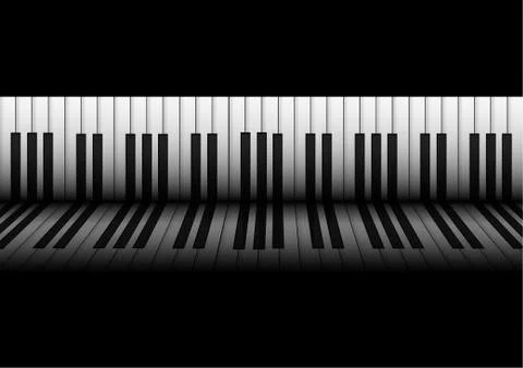 Vector : Piano keyboard and reflection on black background Stock Illustration
