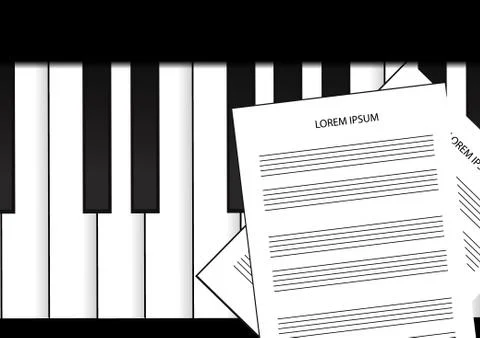 Vector : Piano keyboard and sheet music background Stock Illustration