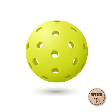Vector Pickleball Ball. Yellow Perforated Plastic Ball for Pickleball Sport.  Stock Illustration