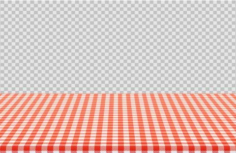 Vector picnic table with red checkered pattern of linen tablecloth isolated on Illustrazione stock