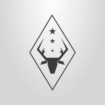 Vector pictogram of deer head under the three stars in a rhombus frame Stock Illustration