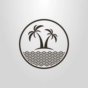 Vector pictogram of two palm trees and a sea in a round frame Stock Illustration