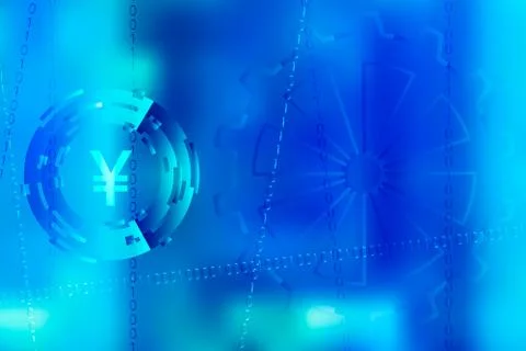 Vector picture binary code and yen symbol in bright blue color Stock Illustration