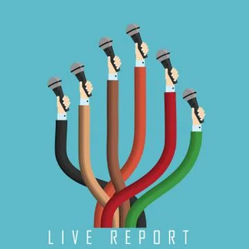Vector picture - live stream  report - curved arms with microphone.  eps 10 Stock Illustration