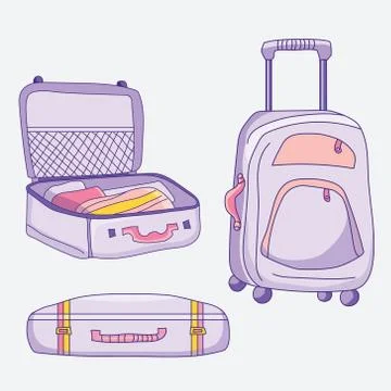 Watercolor open suitcase full travel objects Vector Image