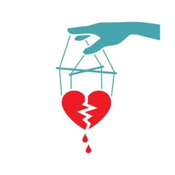 The vector picture the split heart with blood drops on threads in someone's h Illustrazione stock