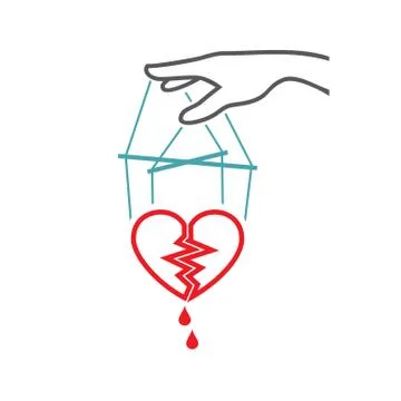 The vector picture the split heart with blood drops on threads in someone's h Illustrazione stock