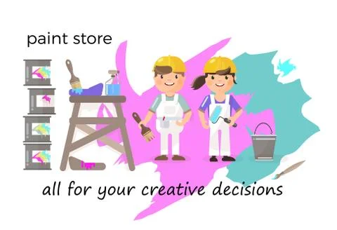 Vector picture in the style of flat, cartoon. Painters paint the room Illustrazione stock