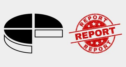 Vector Pie Chart Icon and Scratched Report Seal Stock Illustration