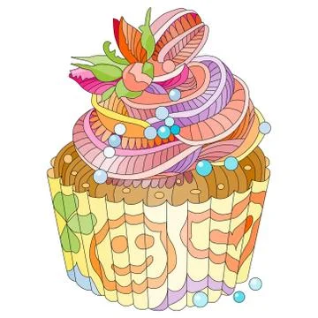 Vector piece of cake with abstract ornaments. Stock Illustration