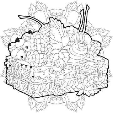 Vector piece of cake with abstract ornaments on a patterned round substrate f Stock Illustration