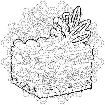 Vector piece of cake with abstract ornaments on a patterned round substrate f イラスト素材