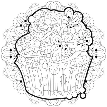 Vector piece of cake with abstract ornaments with mandala for coloring. Ilustração Stock