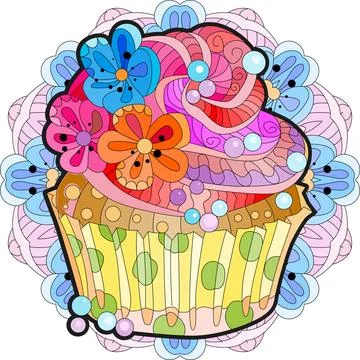 Vector piece of cake with abstract ornaments with mandala. Stock Illustration