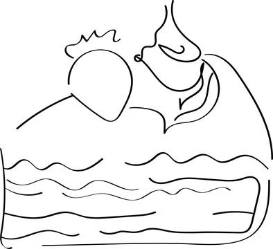 Vector piece of cake drawn with a contour on a white background Stock Illustration
