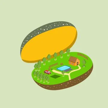Vector piece of land and sky with objects Stock Illustration