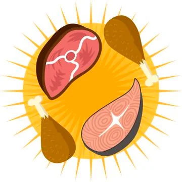 Vector piece of meat and fish Illustrazione stock
