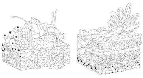 Vector pieces of cake with abstract ornaments. Stock Illustration