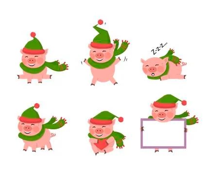 Vector pig set isolated over white vector Stock Illustration