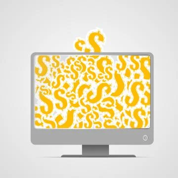 Vector : Piggy bank with dollar in computer concept Stock Illustration