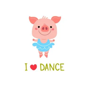 Vector piglet dancer. Love to dance card Illustrazione stock