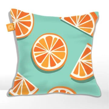 Vector Pillow or Cushion with Orange Pattern Printed Stock Illustration