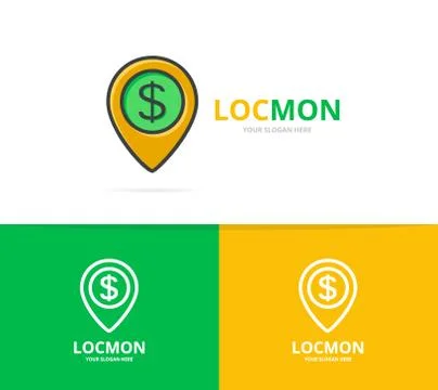 Vector of pin and dollar logo combination. Unique point and bank logotype design Stock Illustration