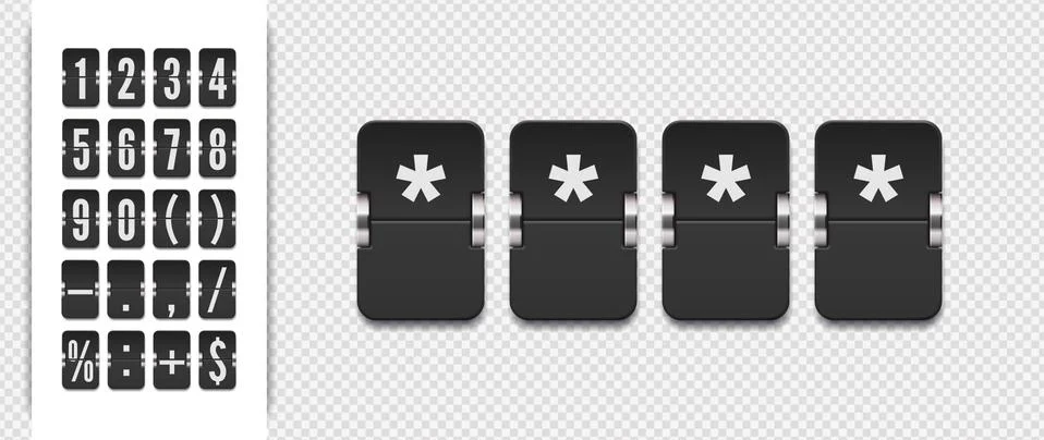 Vector pin code template. Analog countdown number font. Flip number and symbol Stock Illustration