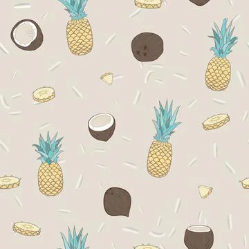 Vector Pina Colada with Coconut Shreds seamless pattern design. Stock Illustration
