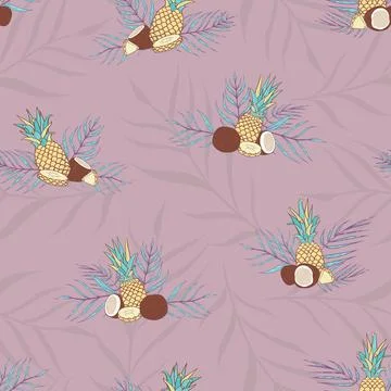 Vector Pina Colada Compositions with Palm Shadows seamless pattern background. Stock Illustration