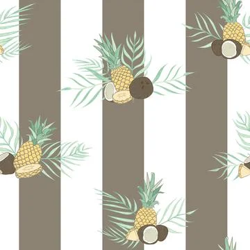 Vector Pina Colada Compositions on Stripes seamless pattern background. Stock Illustration
