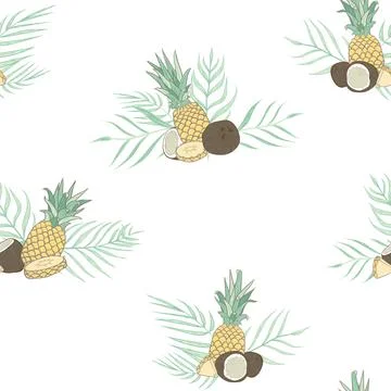 Vector Pina Colada Compositions on White seamless pattern background. Stock Illustration
