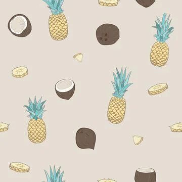 Vector Pina Colada ingredients inspired seamless pattern design. Stock Illustration
