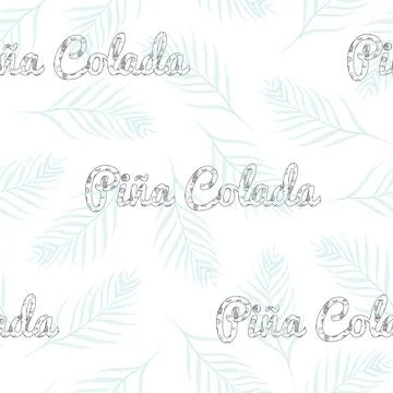 Vector Pina Colada Pattern Letters on delicate palm leaves seamless pattern Stock Illustration