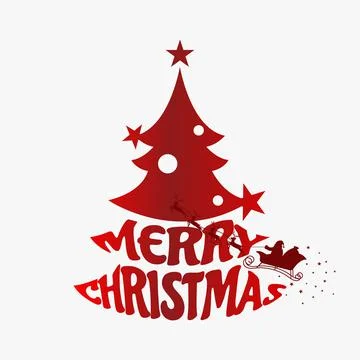 Vector of Pine Christmas Tree, Merry Christmas Typographic Poster. Stock Illustration