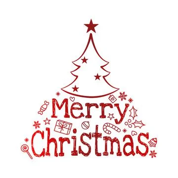 Vector of Pine Christmas Tree, Merry Christmas Typographic Poster. Stock Illustration