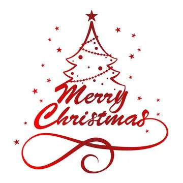 Vector of Pine Christmas Tree, Merry Christmas Typographic Poster. Stock Illustration