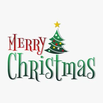 Vector of Pine Christmas Tree, Merry Christmas Typographic Poster. Stock Illustration