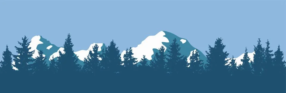 Vector pine forest and mountain silhouettes Stock Illustration