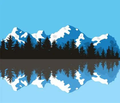 Vector pine forest and mountains Stock Illustration