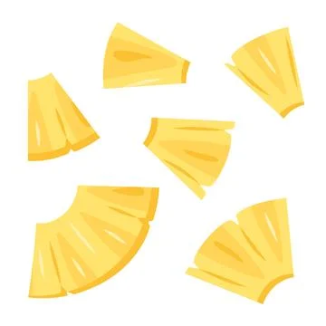 Vector Pineapple chunks, pieces slice icon set. chopped ananas flat style Stock Illustration