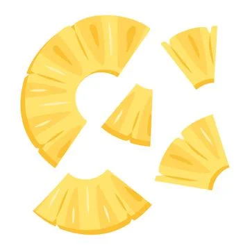 Vector Pineapple chunks, pieces slice icon set. chopped ananas flat style Stock Illustration