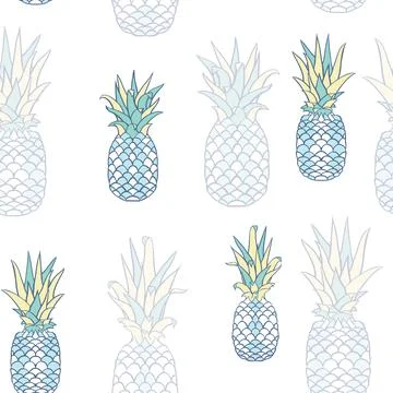 Vector Pineapple Fiesta in Blue seamless pattern design. Stock Illustration