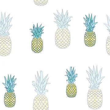 Vector Pineapple Fiesta on White seamless pattern design. Stock Illustration