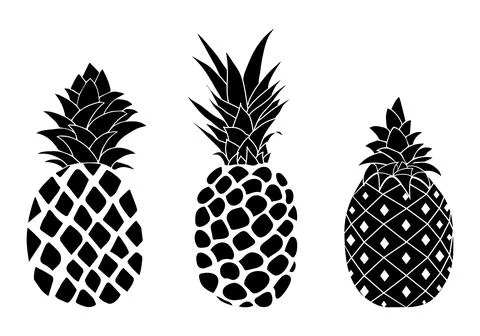 Vector pineapple fruit silhouettes isolated on white Stock Illustration