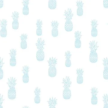 Vector Pineapple Line art on White seamless pattern design. Stock Illustration