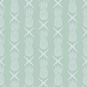 Vector Pineapples in line with Floral Decor seamless pattern background. Stock Illustration
