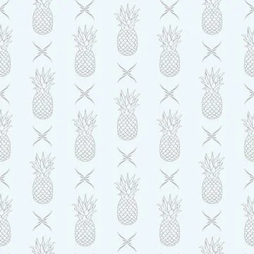 Vector Pineapples in line with Floral Decor on bright seamless pattern Stock Illustration