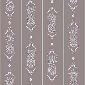 Vector Pineapples in line with Stripes seamless pattern background. Stock Illustration